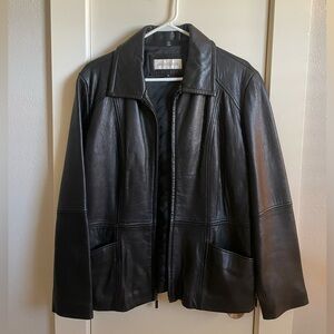 Jones New York Black Leather Zip-Front Jacket